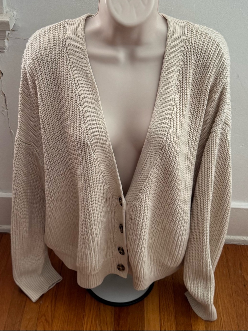 GAP Cream 100% cotton Button-Front cable Knit Cardigan, size L cottagecore